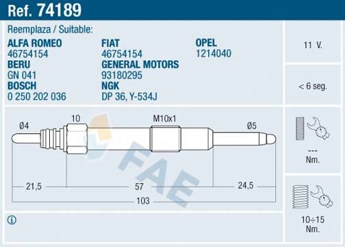 FAE 74189 Glow Plug