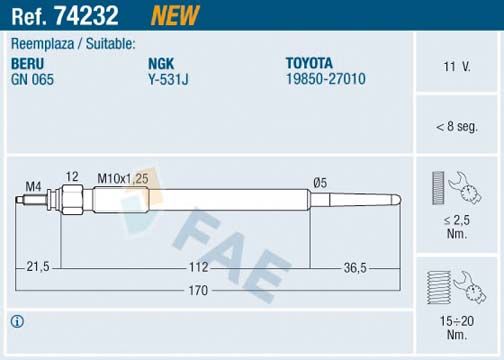 FAE 74232 Glow Plug