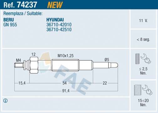 FAE 74237 Glow Plug