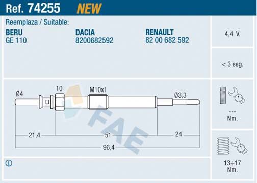 FAE 74255 Glow Plug