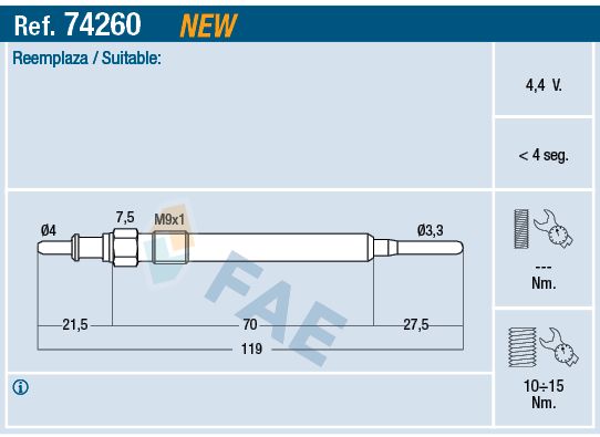 FAE 74260 Glow Plug