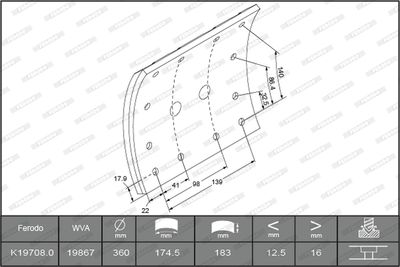 Brake Lining Kit, drum brake FERODO K19708.0-F3661