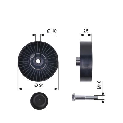 Deflection/Guide Pulley, V-ribbed belt GATES T36001