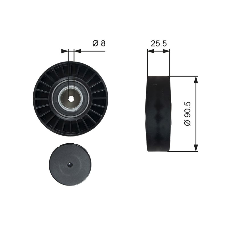 GATES T36005 Deflection/Guide Pulley, V-ribbed belt