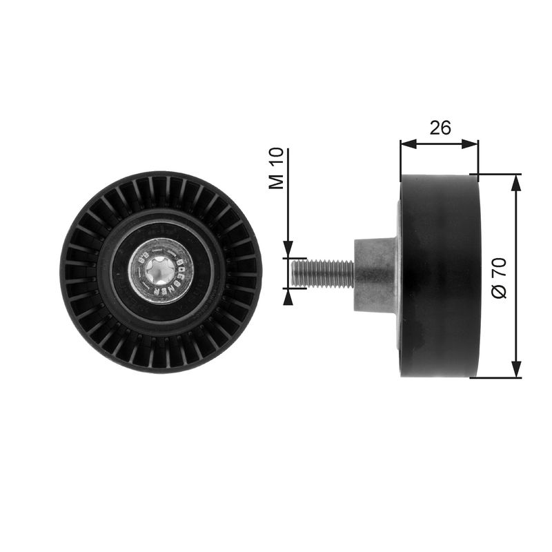 GATES T36163 Deflection/Guide Pulley, V-ribbed belt