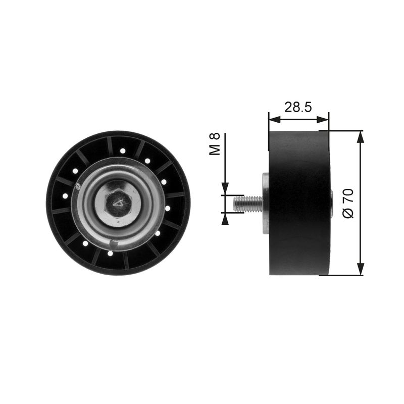 GATES T36211 Deflection/Guide Pulley, V-ribbed belt