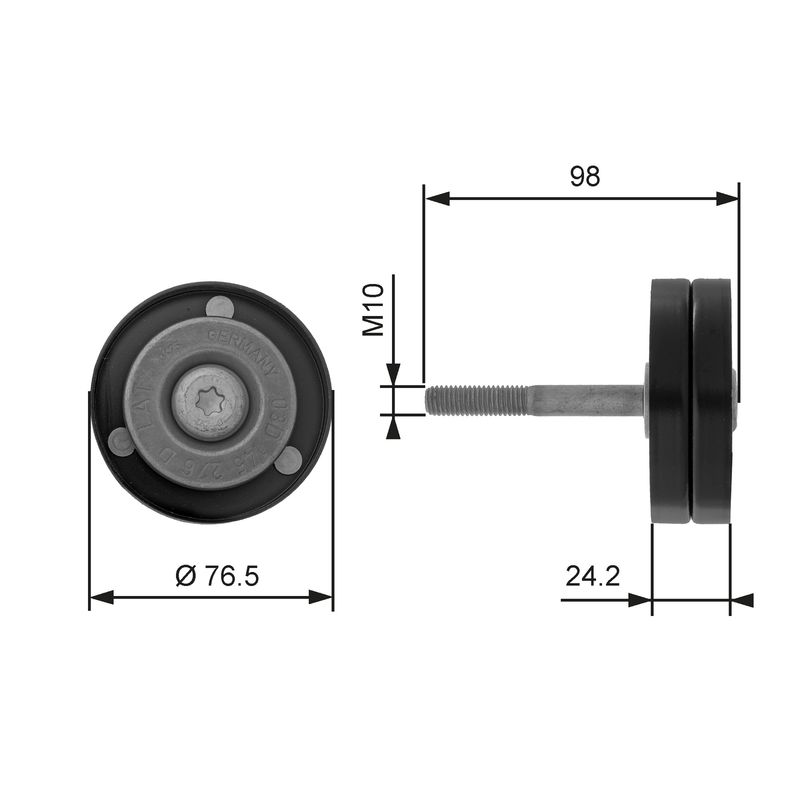 GATES T36232 Deflection/Guide Pulley, V-ribbed belt