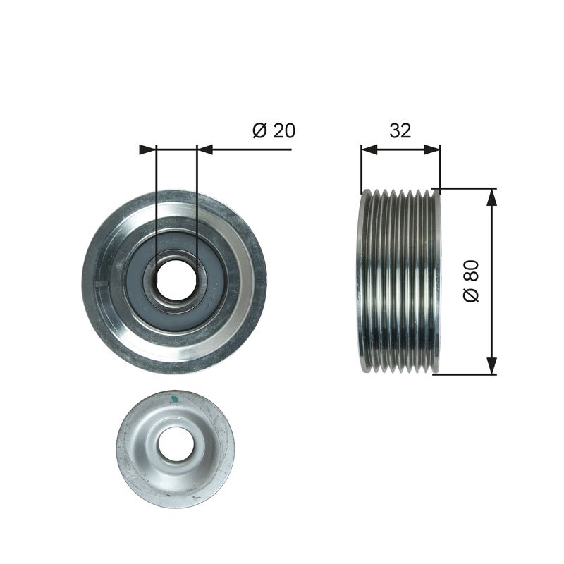 GATES T36631 Deflection/Guide Pulley, V-ribbed belt