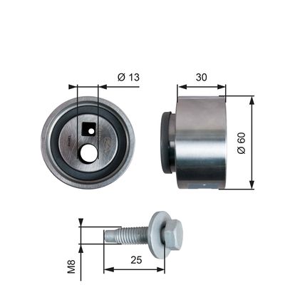 Tensioner Pulley, timing belt GATES T41139