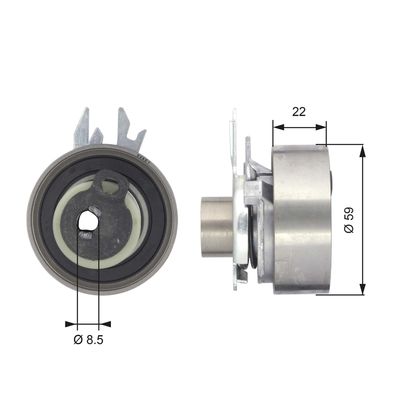 Tensioner Pulley, timing belt GATES T43070