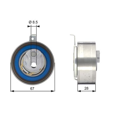 Tensioner Pulley, timing belt GATES T43152