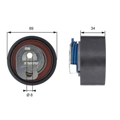 Tensioner Pulley, timing belt GATES T43163