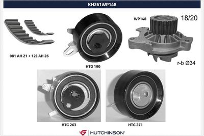 Water Pump & Timing Belt Kit HUTCHINSON KH 261WP148