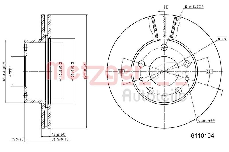 METZGER 6110104 Brake Disc