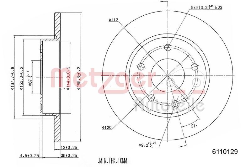 METZGER 6110129 Brake Disc