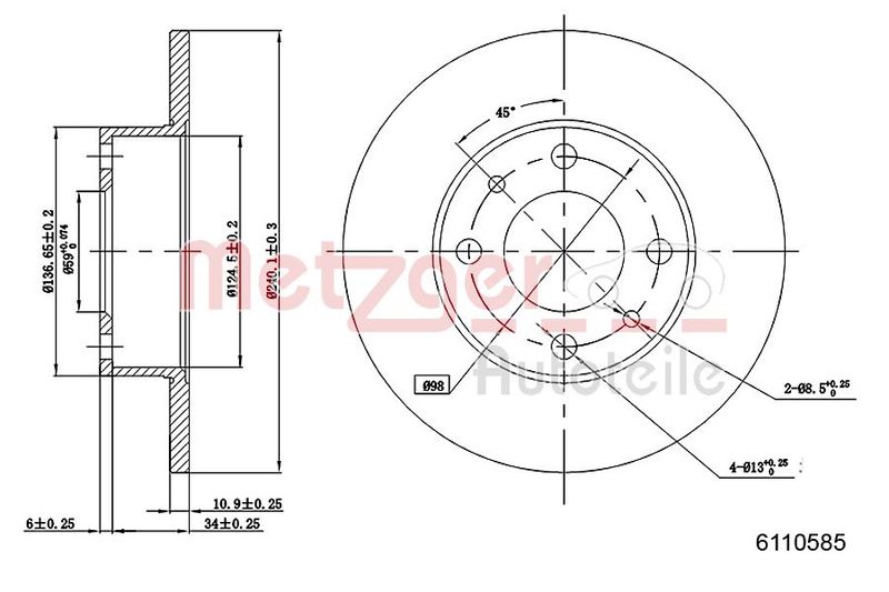 METZGER 6110585 Brake Disc