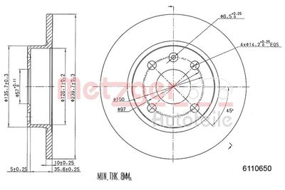 Brake Disc METZGER 6110650