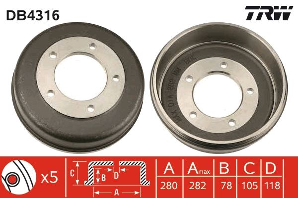 TRW DB4316 Brake Drum