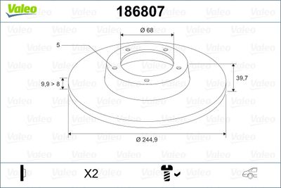 Brake Disc VALEO 186807