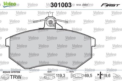 Brake Pad Set, disc brake VALEO 301003