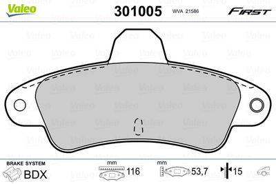 Brake Pad Set, disc brake VALEO 301005