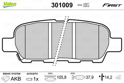 Brake Pad Set, disc brake VALEO 301009