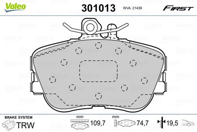 Brake Pad Set, disc brake VALEO 301013