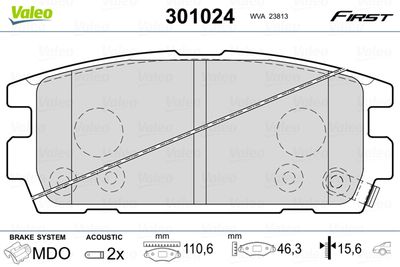 Brake Pad Set, disc brake VALEO 301024