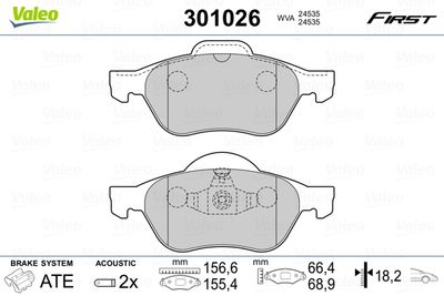 Brake Pad Set, disc brake VALEO 301026