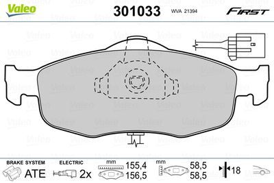 Brake Pad Set, disc brake VALEO 301033