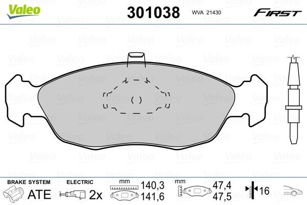 VALEO 301038 Brake Pad Set, disc brake