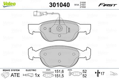 Brake Pad Set, disc brake VALEO 301040