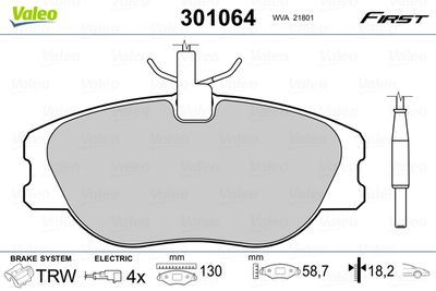 Brake Pad Set, disc brake VALEO 301064