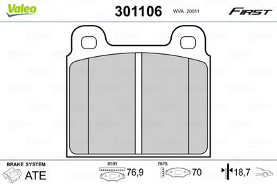 Brake Pad Set, disc brake VALEO 301106