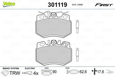 Brake Pad Set, disc brake VALEO 301119