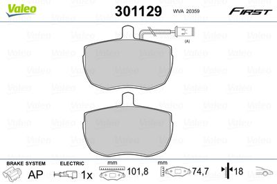 Brake Pad Set, disc brake VALEO 301129