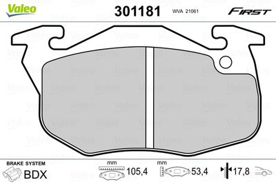 Brake Pad Set, disc brake VALEO 301181