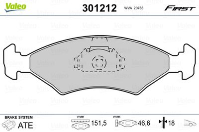 Brake Pad Set, disc brake VALEO 301212