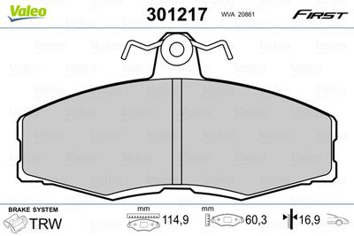 Brake Pad Set, disc brake VALEO 301217