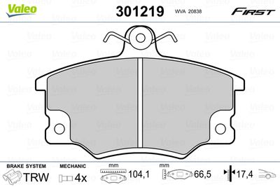 Brake Pad Set, disc brake VALEO 301219