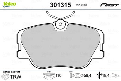 Brake Pad Set, disc brake VALEO 301315