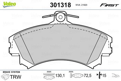 Brake Pad Set, disc brake VALEO 301318