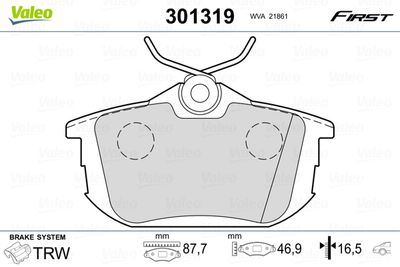 Brake Pad Set, disc brake VALEO 301319