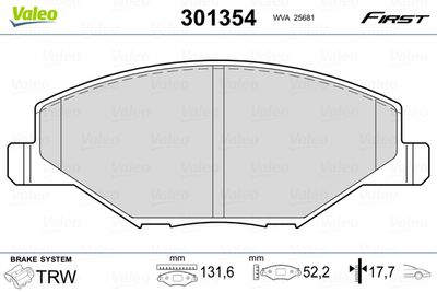 Brake Pad Set, disc brake VALEO 301354