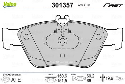 Brake Pad Set, disc brake VALEO 301357