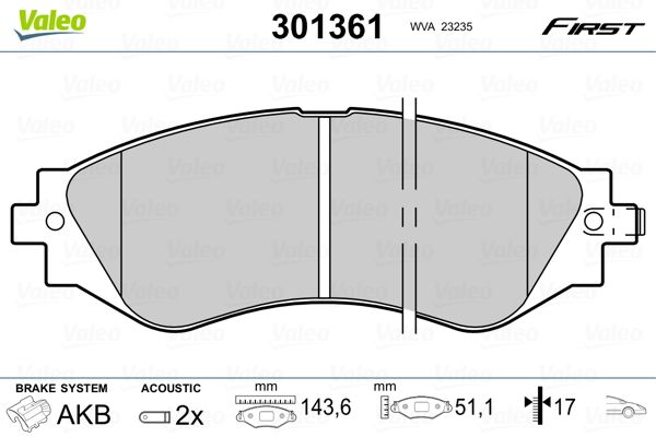 VALEO 301361 Brake Pad Set, disc brake