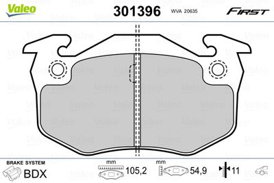 Brake Pad Set, disc brake VALEO 301396