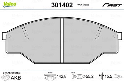 Brake Pad Set, disc brake VALEO 301402