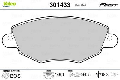 Brake Pad Set, disc brake VALEO 301433