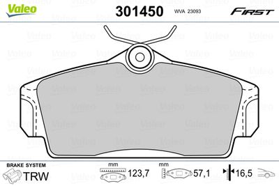 Brake Pad Set, disc brake VALEO 301450